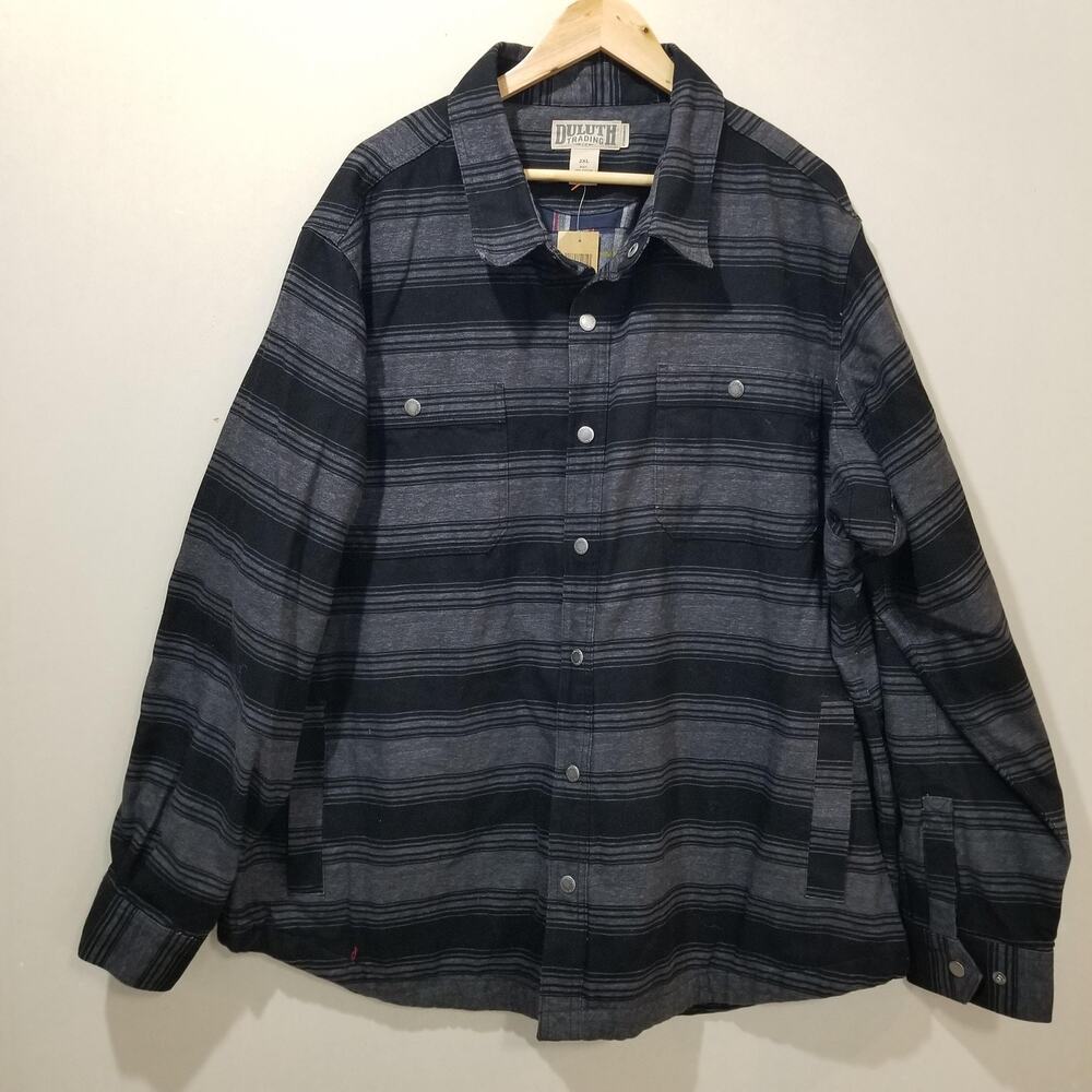 Duluth Trading Co Jacket Mens 2XL Gray Fire Hose Flannel Lined Limber Shacket
